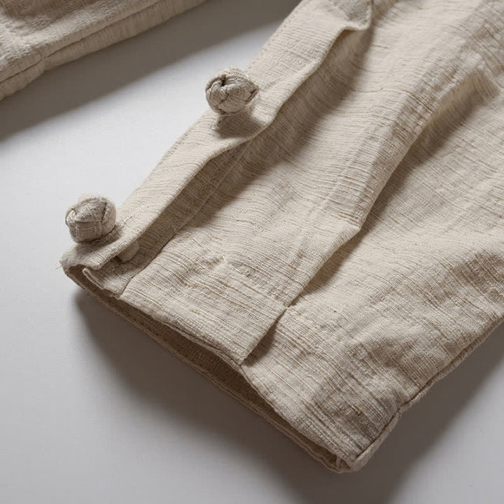 Buddha Stones Lässiger, minimalistischer Kimono für Herren aus Ramie mit einfarbigem Revers im Frühlingsstil - image 5