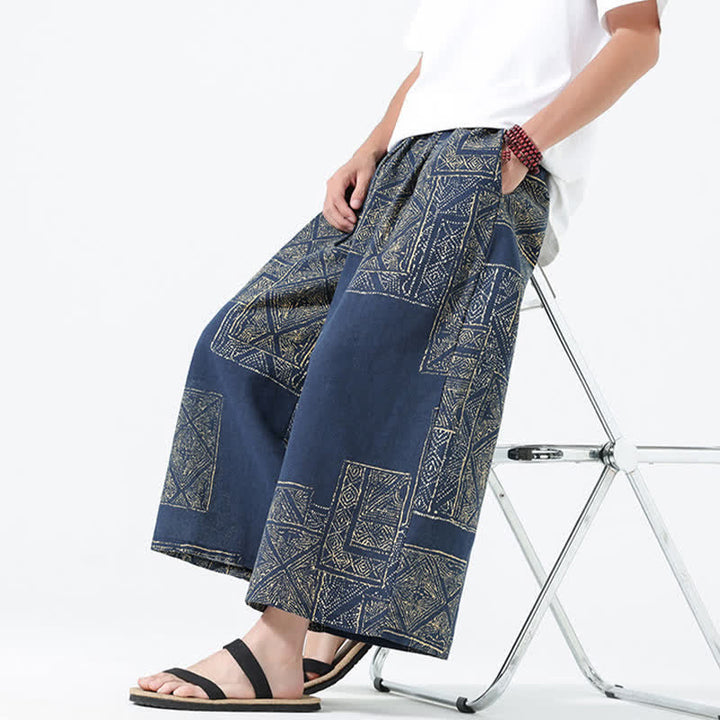 Buddha Stones Boho-Freizeithose für Frühling und Sommer, lässig, mit Kordelzug, floralem Patchwork-Design, verkürzt, Herrenhose mit weitem Bein und Taschen - image 16