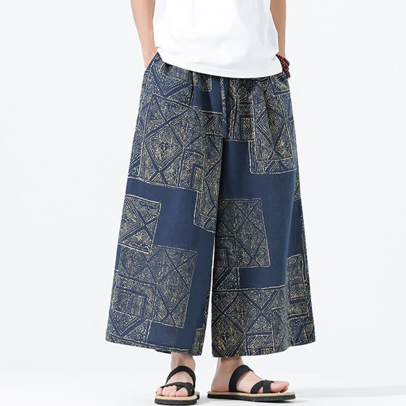 Buddha Stones Boho-Freizeithose für Frühling und Sommer, lässig, mit Kordelzug, floralem Patchwork-Design, verkürzt, Herrenhose mit weitem Bein und Taschen - image 15