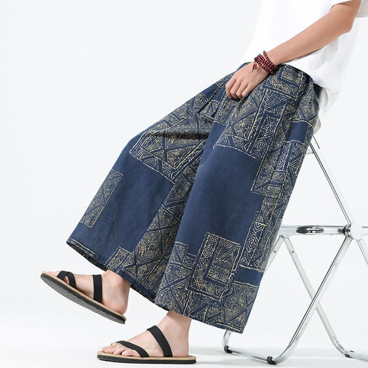 Buddha Stones Boho-Freizeithose für Frühling und Sommer, lässig, mit Kordelzug, floralem Patchwork-Design, verkürzt, Herrenhose mit weitem Bein und Taschen - image 17