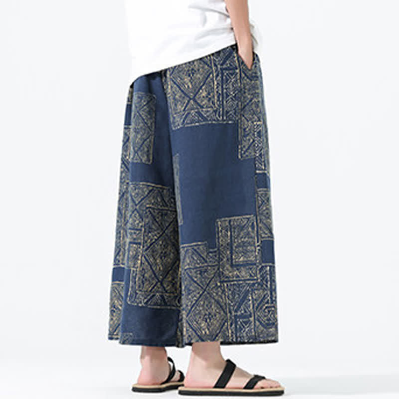Buddha Stones Boho-Freizeithose für Frühling und Sommer, lässig, mit Kordelzug, floralem Patchwork-Design, verkürzt, Herrenhose mit weitem Bein und Taschen - image 14