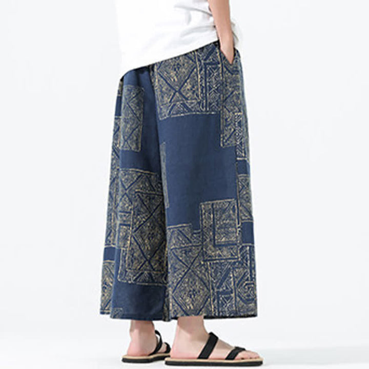 Buddha Stones Boho-Freizeithose für Frühling und Sommer, lässig, mit Kordelzug, floralem Patchwork-Design, verkürzt, Herrenhose mit weitem Bein und Taschen - image 14
