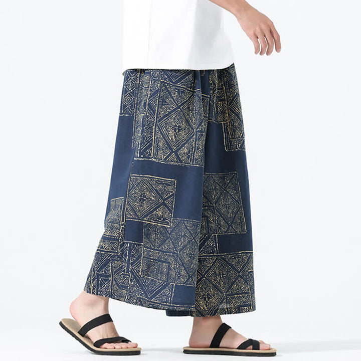 Buddha Stones Boho-Freizeithose für Frühling und Sommer, lässig, mit Kordelzug, floralem Patchwork-Design, verkürzt, Herrenhose mit weitem Bein und Taschen - image 12