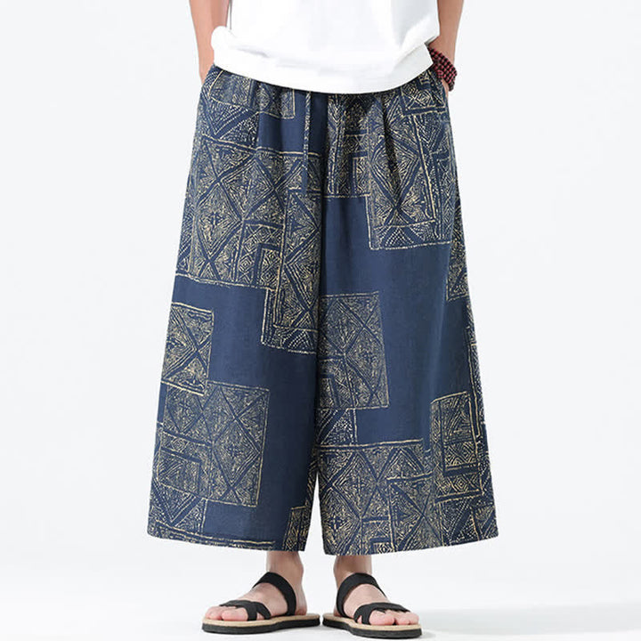 Buddha Stones Boho-Freizeithose für Frühling und Sommer, lässig, mit Kordelzug, floralem Patchwork-Design, verkürzt, Herrenhose mit weitem Bein und Taschen - image 11