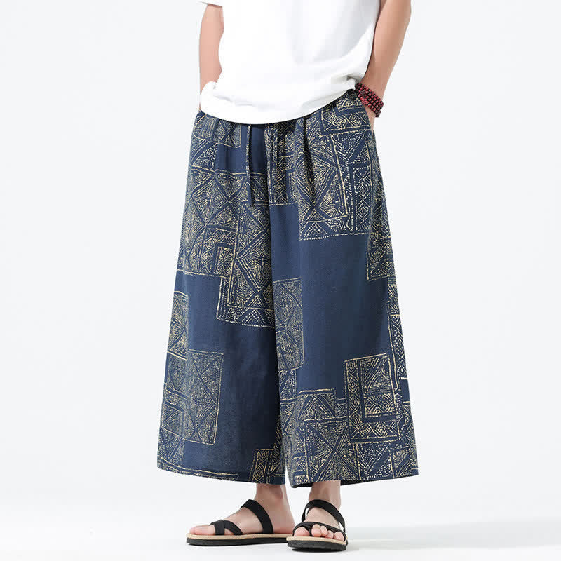 Buddha Stones Boho-Freizeithose für Frühling und Sommer, lässig, mit Kordelzug, floralem Patchwork-Design, verkürzt, Herrenhose mit weitem Bein und Taschen - SteelBlue - US/ UK/AU46, EU56 (5XL) - image 10