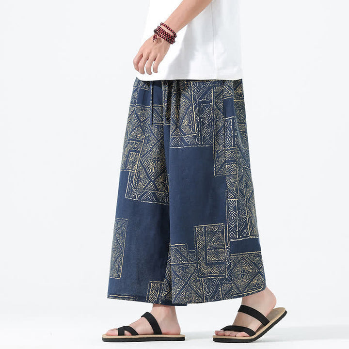 Buddha Stones Boho-Freizeithose für Frühling und Sommer, lässig, mit Kordelzug, floralem Patchwork-Design, verkürzt, Herrenhose mit weitem Bein und Taschen - image 13