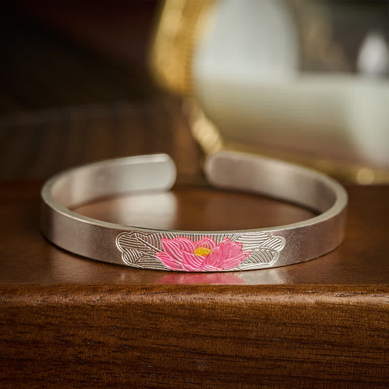 Buddha Stones Kupfer-Lotus-Emaille-Armband mit offener Manschette – Symbol der Erleuchtung - image 1