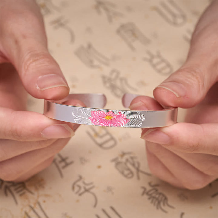 Buddha Stones Kupfer-Lotus-Emaille-Armband mit offener Manschette – Symbol der Erleuchtung - image 3