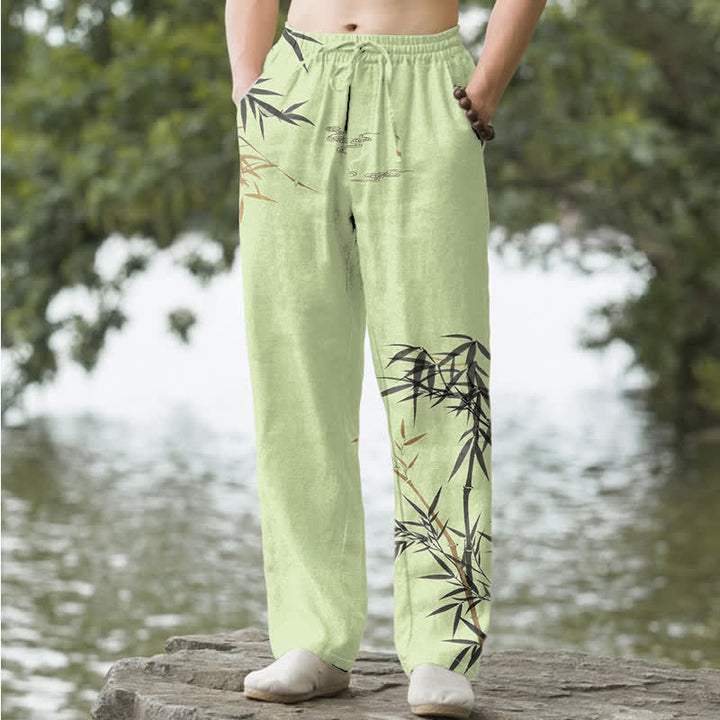 Buddha Stones Herrenhose mit schmal zulaufendem Schnitt und Taschen, bedruckt mit Baumwolltinte und Bambusmuster - Hellgrün - US/ UK/AU50, EU60 (5XL) - image 4