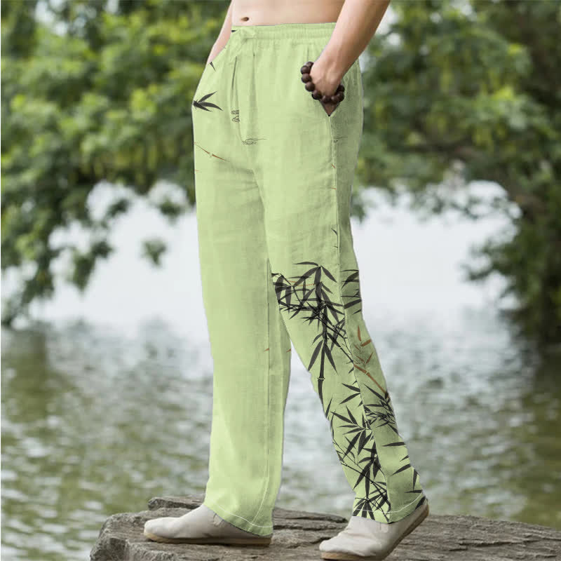 Buddha Stones Herrenhose mit schmal zulaufendem Schnitt und Taschen, bedruckt mit Baumwolltinte und Bambusmuster - image 5