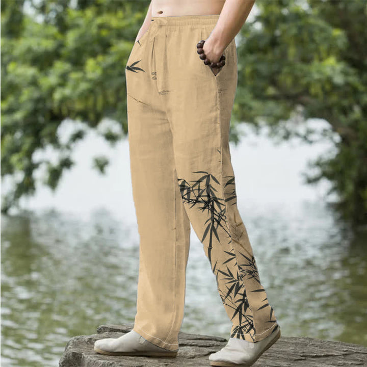 Buddha Stones Herrenhose mit schmal zulaufendem Schnitt und Taschen, bedruckt mit Baumwolltinte und Bambusmuster - image 7