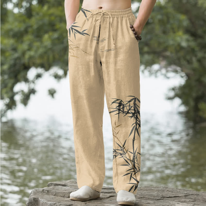 Buddha Stones Herrenhose mit schmal zulaufendem Schnitt und Taschen, bedruckt mit Baumwolltinte und Bambusmuster - Bräunen - US/ UK/AU50, EU60 (5XL) - image 6