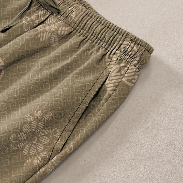 Buddha Stones Herrenhose aus Baumwolle mit geometrischem Ethno-Muster, schmal zulaufend und mit Taschen - image 3