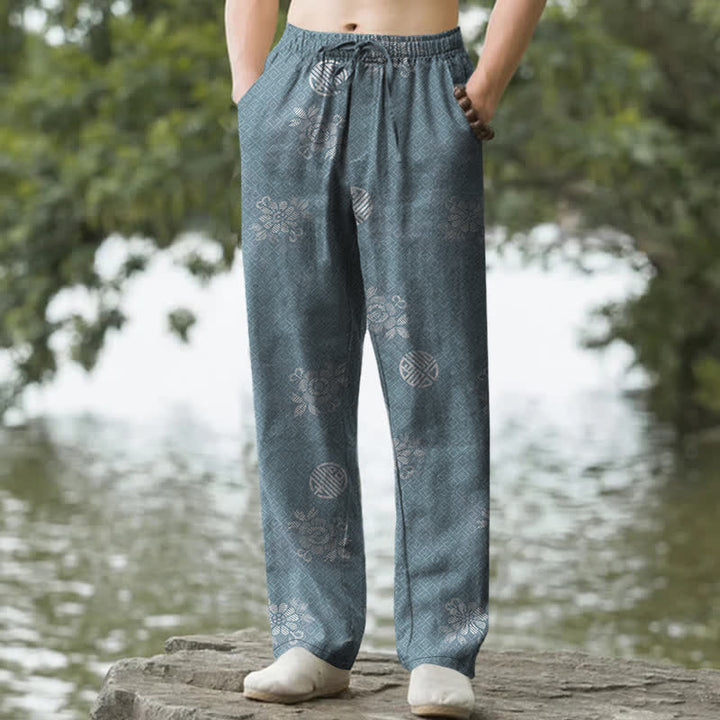 Buddha Stones Herrenhose aus Baumwolle mit geometrischem Ethno-Muster, schmal zulaufend und mit Taschen - Kadettenblau - US/ UK/AU50, EU60 (5XL) - image 4