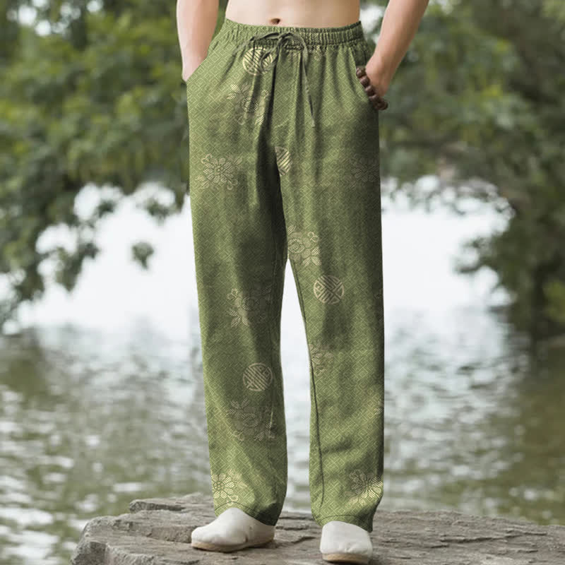 Buddha Stones Herrenhose aus Baumwolle mit geometrischem Ethno-Muster, schmal zulaufend und mit Taschen - Gelbgrün - US/ UK/AU50, EU60 (5XL) - image 6
