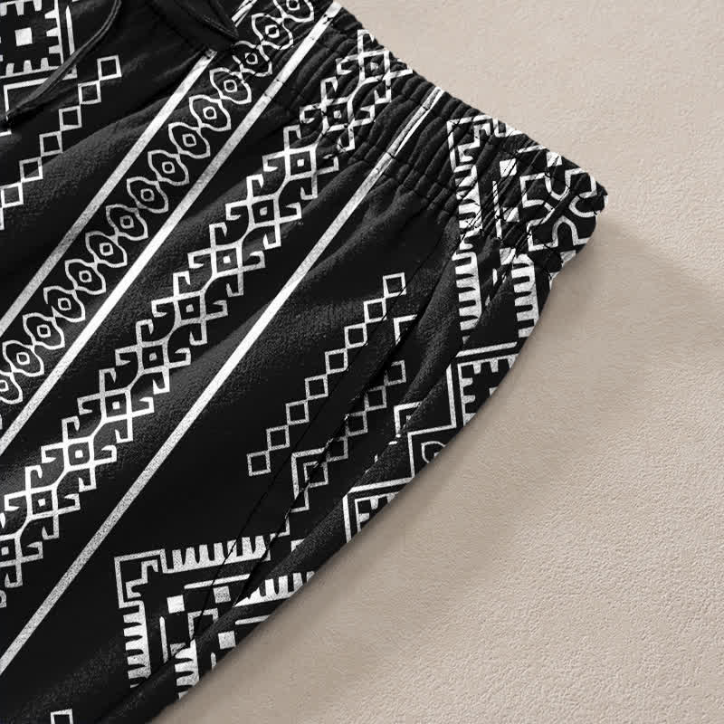 Buddha Stones Herren-Baumwollhose mit Taschen, geometrischem Streifenmuster im Ethno-Stil - image 2