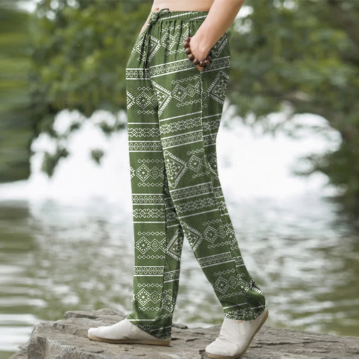 Buddha Stones Herren-Baumwollhose mit Taschen, geometrischem Streifenmuster im Ethno-Stil - image 7