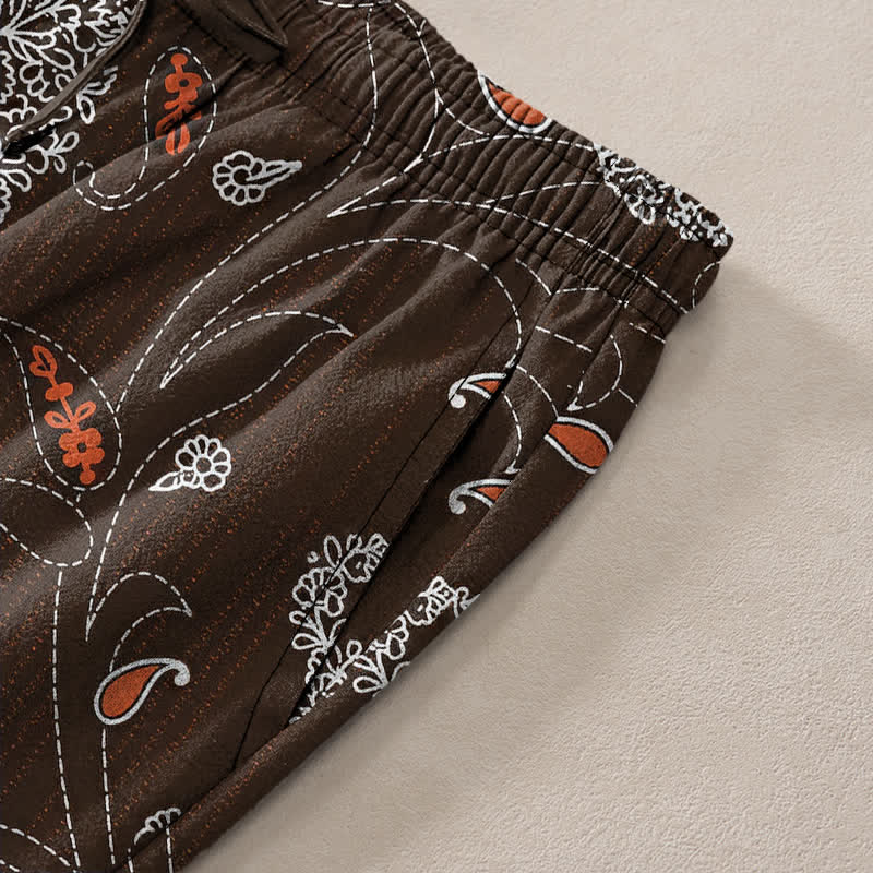 Buddha Stones Herrenhose aus Baumwolle mit böhmischem Blumenrankenmuster, schmal zulaufend und mit Taschen - image 2