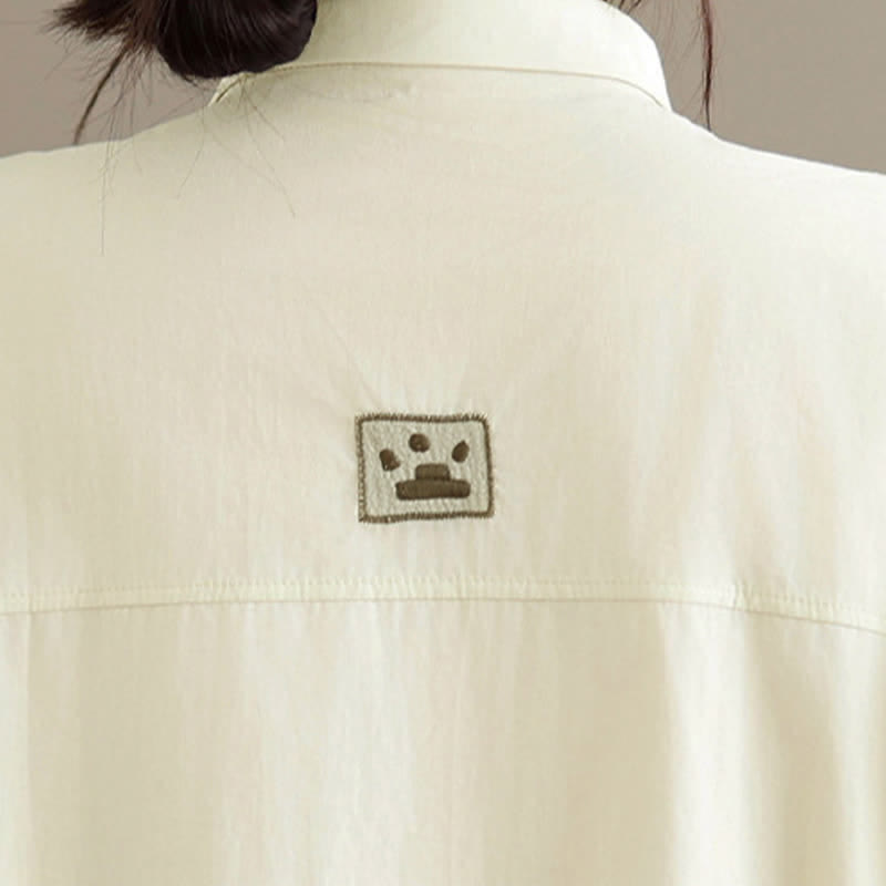 Buddha Stones Lässiges, minimalistisches Kurzarmhemd für Damen mit Katzenstickerei und Knopfleiste - image 14