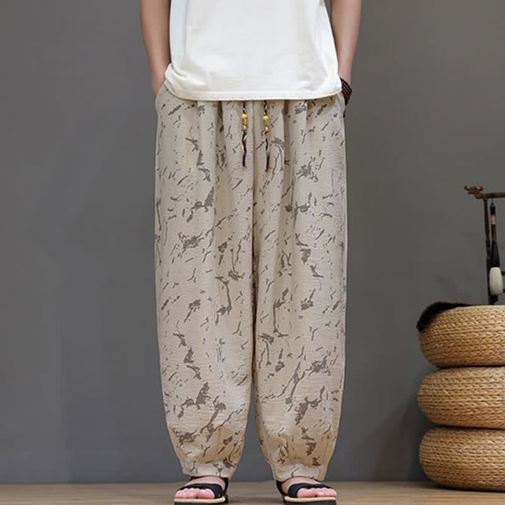Buddha Stones Lässige, minimalistische Haremshose für Herren mit Kordelzug, abstraktem Muster und Tasche - image 20
