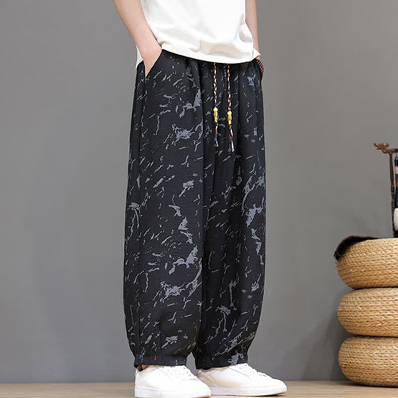 Buddha Stones Lässige, minimalistische Haremshose für Herren mit Kordelzug, abstraktem Muster und Tasche - image 11
