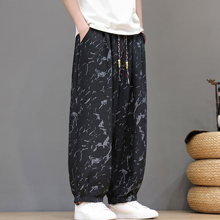 Buddha Stones Lässige, minimalistische Haremshose für Herren mit Kordelzug, abstraktem Muster und Tasche - image 11