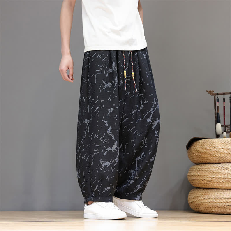 Buddha Stones Lässige, minimalistische Haremshose für Herren mit Kordelzug, abstraktem Muster und Tasche - image 14