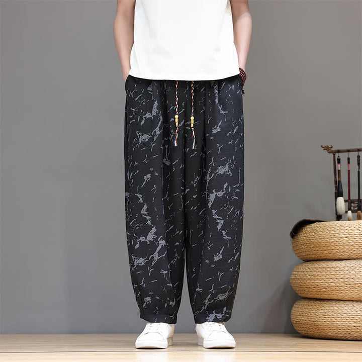Buddha Stones Lässige, minimalistische Haremshose für Herren mit Kordelzug, abstraktem Muster und Tasche - Schwarz - US/UK/AU52, EU62 (8XL) - image 9