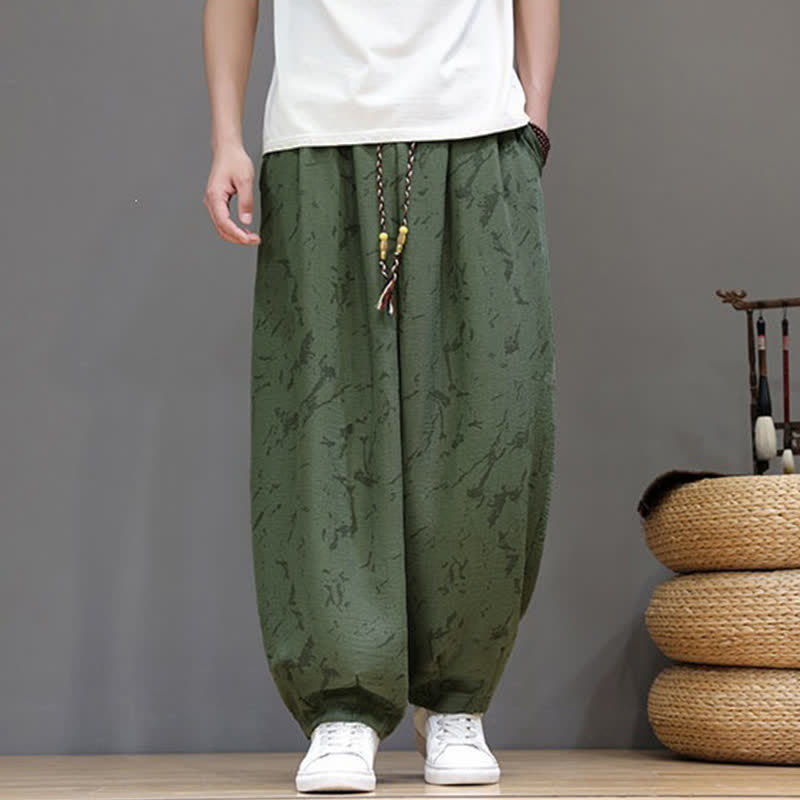 Buddha Stones Lässige, minimalistische Haremshose für Herren mit Kordelzug, abstraktem Muster und Tasche - Dunkelolivgrün - US/UK/AU52, EU62 (8XL) - image 0