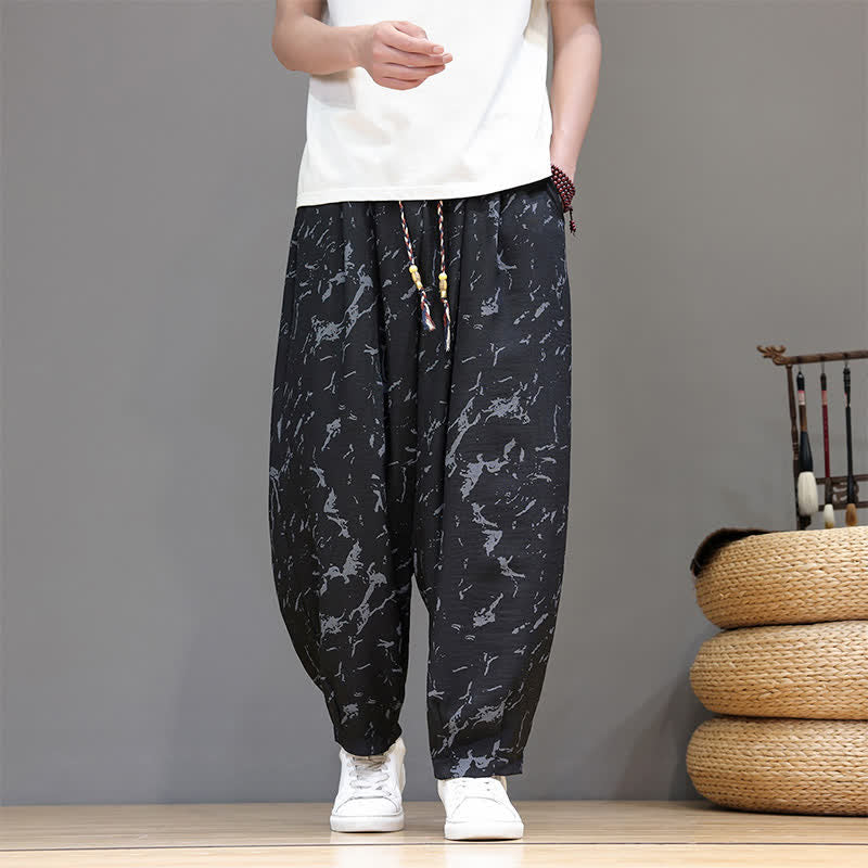 Buddha Stones Lässige, minimalistische Haremshose für Herren mit Kordelzug, abstraktem Muster und Tasche - image 10