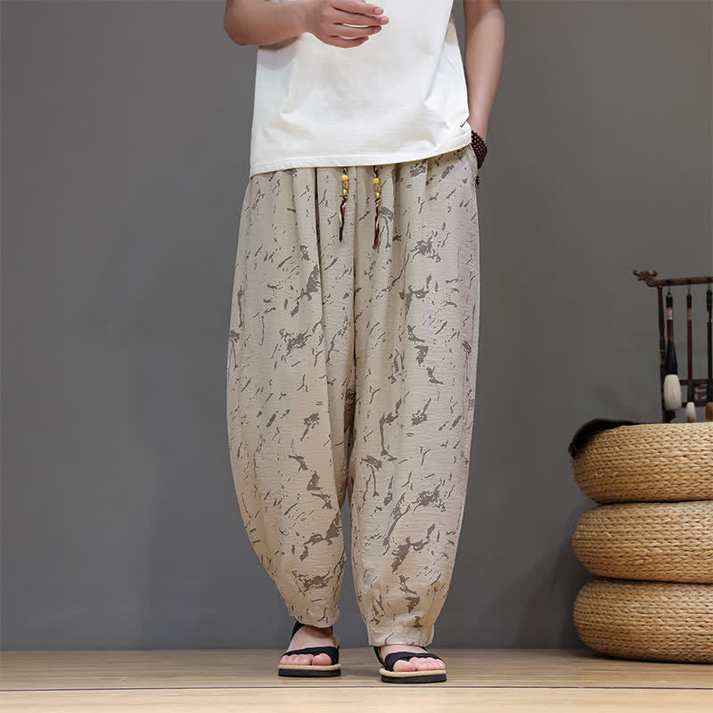 Buddha Stones Lässige, minimalistische Haremshose für Herren mit Kordelzug, abstraktem Muster und Tasche - Beige - US/UK/AU52, EU62 (8XL) - image 16