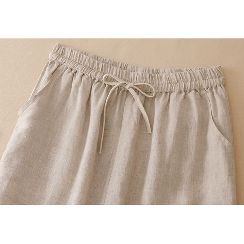 Buddha Stones Lässige, minimalistische Sommerhose mit Kordelzug, einfarbigem Blumenmuster am Saum, geradem Bein und Tasche - image 17