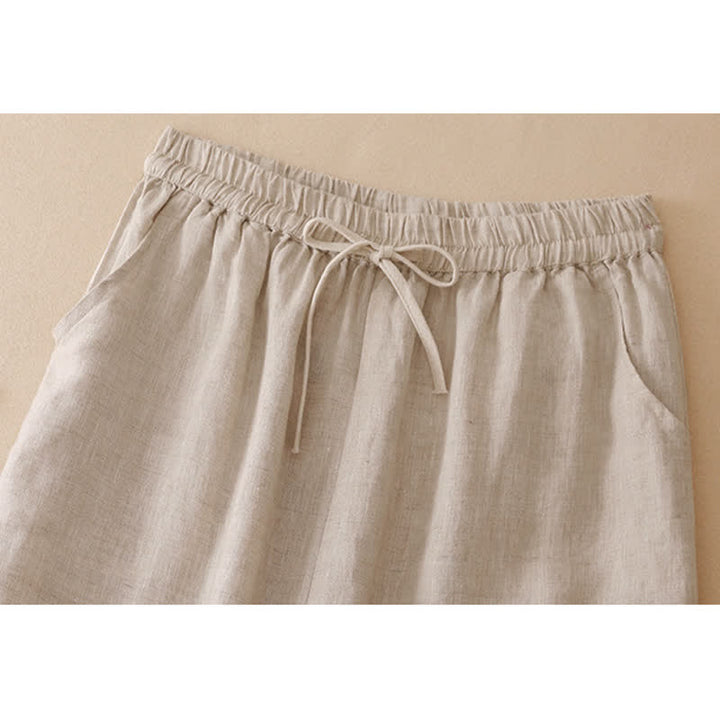 Buddha Stones Lässige, minimalistische Sommerhose mit Kordelzug, einfarbigem Blumenmuster am Saum, geradem Bein und Tasche - image 17