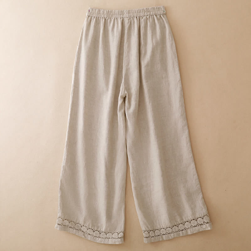 Buddha Stones Lässige, minimalistische Sommerhose mit Kordelzug, einfarbigem Blumenmuster am Saum, geradem Bein und Tasche - image 16