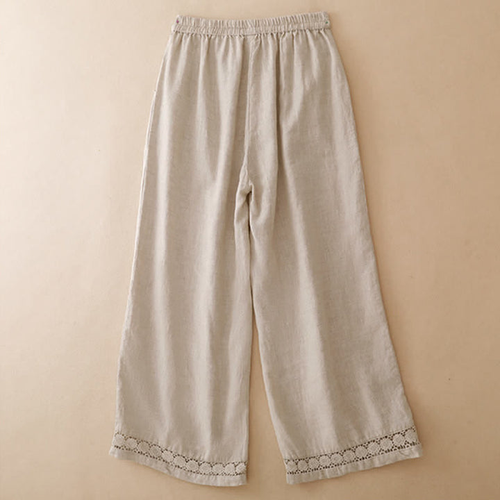Buddha Stones Lässige, minimalistische Sommerhose mit Kordelzug, einfarbigem Blumenmuster am Saum, geradem Bein und Tasche - image 16