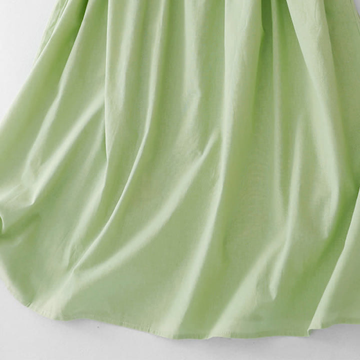 Buddha Stones Lässiges, minimalistisches, ärmelloses Sommerkleid für Damen mit Knopfleiste, Schnürung und Tasche - image 5