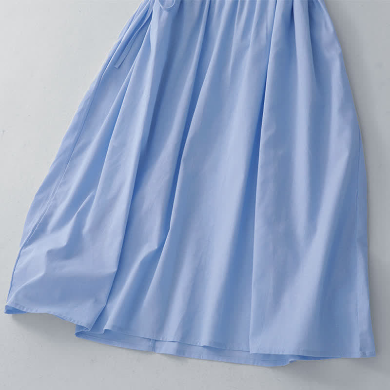 Buddha Stones Lässiges, minimalistisches, ärmelloses Sommerkleid für Damen mit Knopfleiste, Schnürung und Tasche - image 28