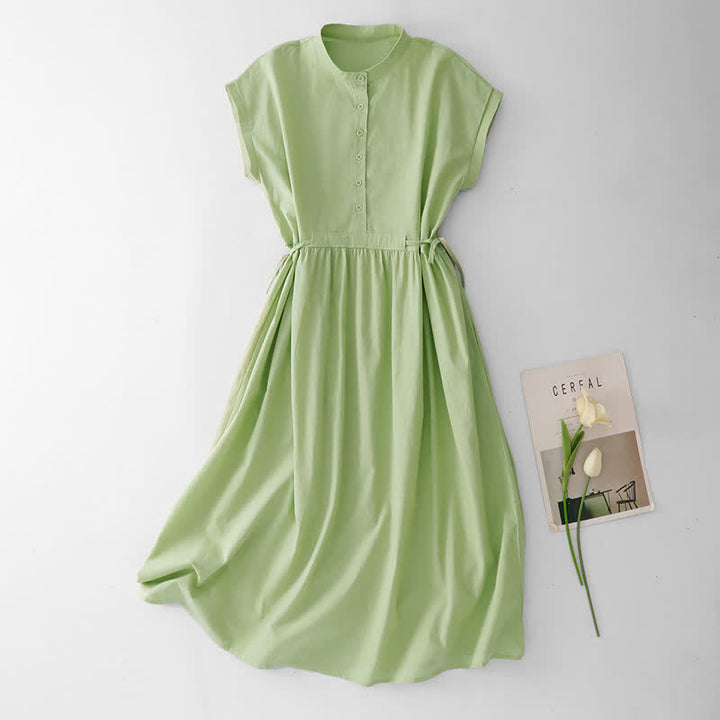 Buddha Stones Lässiges, minimalistisches, ärmelloses Sommerkleid für Damen mit Knopfleiste, Schnürung und Tasche - Hellgrün - US12, UK/AU16, EU44 (2XL) - image 0