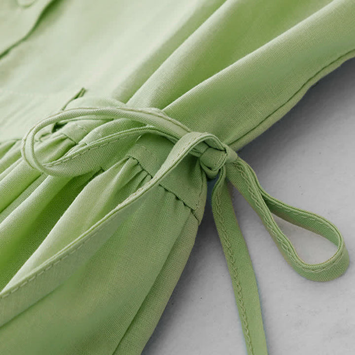 Buddha Stones Lässiges, minimalistisches, ärmelloses Sommerkleid für Damen mit Knopfleiste, Schnürung und Tasche - image 3