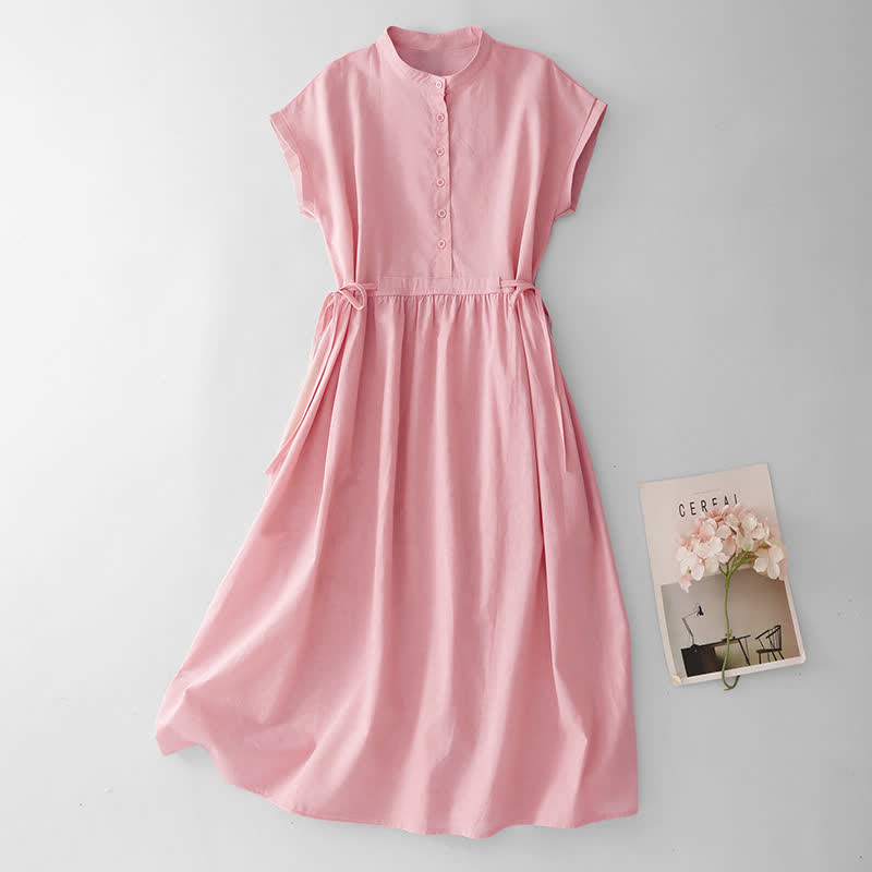 Buddha Stones Lässiges, minimalistisches, ärmelloses Sommerkleid für Damen mit Knopfleiste, Schnürung und Tasche - Hellrosa - US12, UK/AU16, EU44 (2XL) - image 7