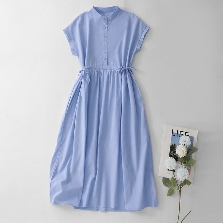 Buddha Stones Lässiges, minimalistisches, ärmelloses Sommerkleid für Damen mit Knopfleiste, Schnürung und Tasche - Hellblau - US12, UK/AU16, EU44 (2XL) - image 17