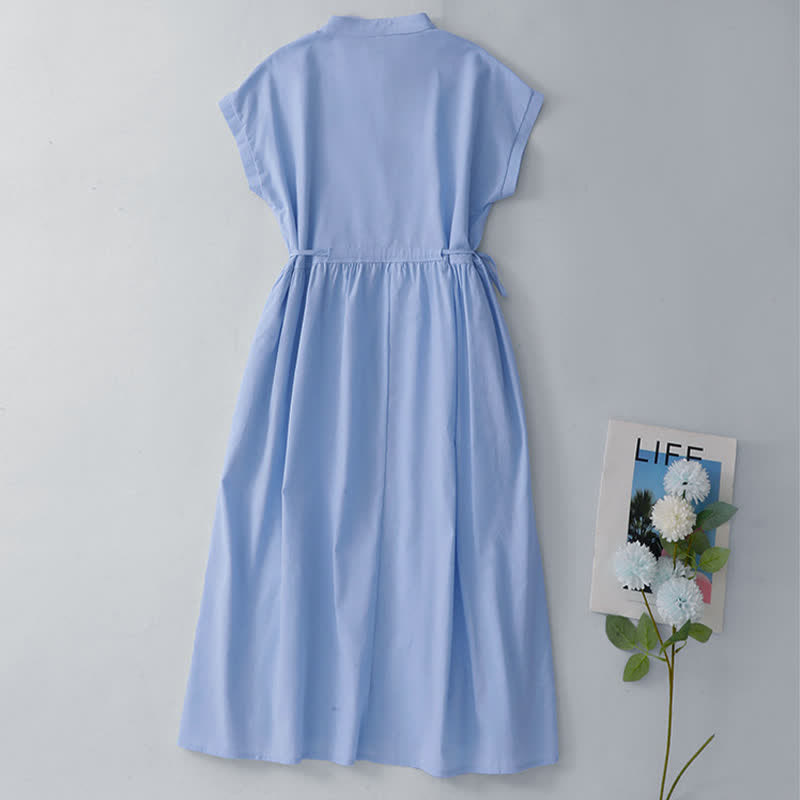 Buddha Stones Lässiges, minimalistisches, ärmelloses Sommerkleid für Damen mit Knopfleiste, Schnürung und Tasche - image 20