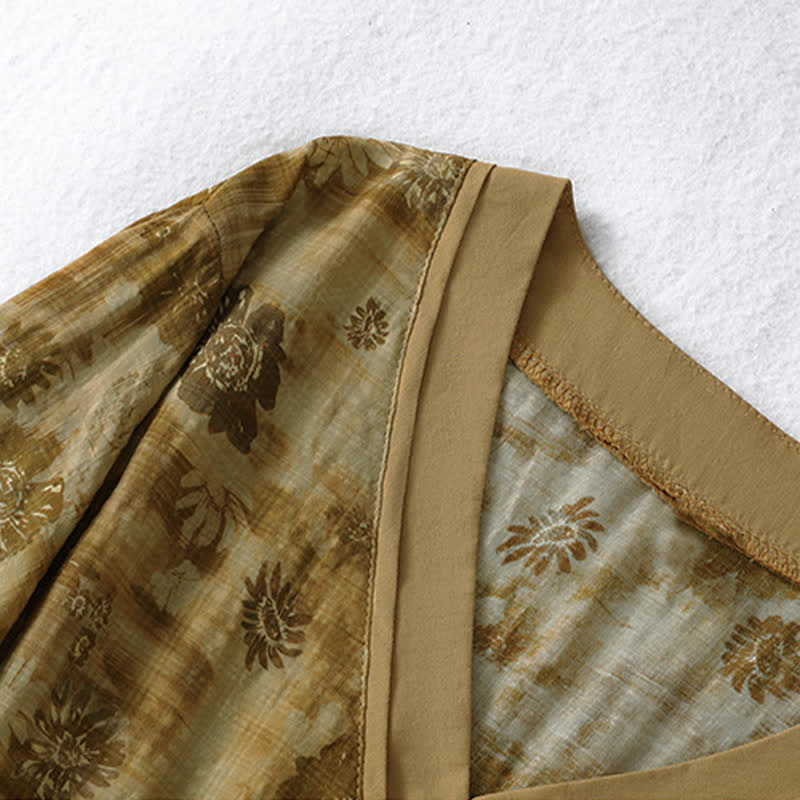 Buddha Stones Sommerliches Vintage-Kleid mit Blumenmuster, Kordelzug, V-Ausschnitt, kurzen Ärmeln und Tasche für Damen, Damen, Kurzarm, mit Tasche - image 21