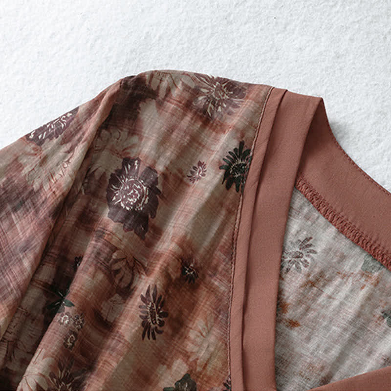 Buddha Stones Sommerliches Vintage-Kleid mit Blumenmuster, Kordelzug, V-Ausschnitt, kurzen Ärmeln und Tasche für Damen, Damen, Kurzarm, mit Tasche - image 12