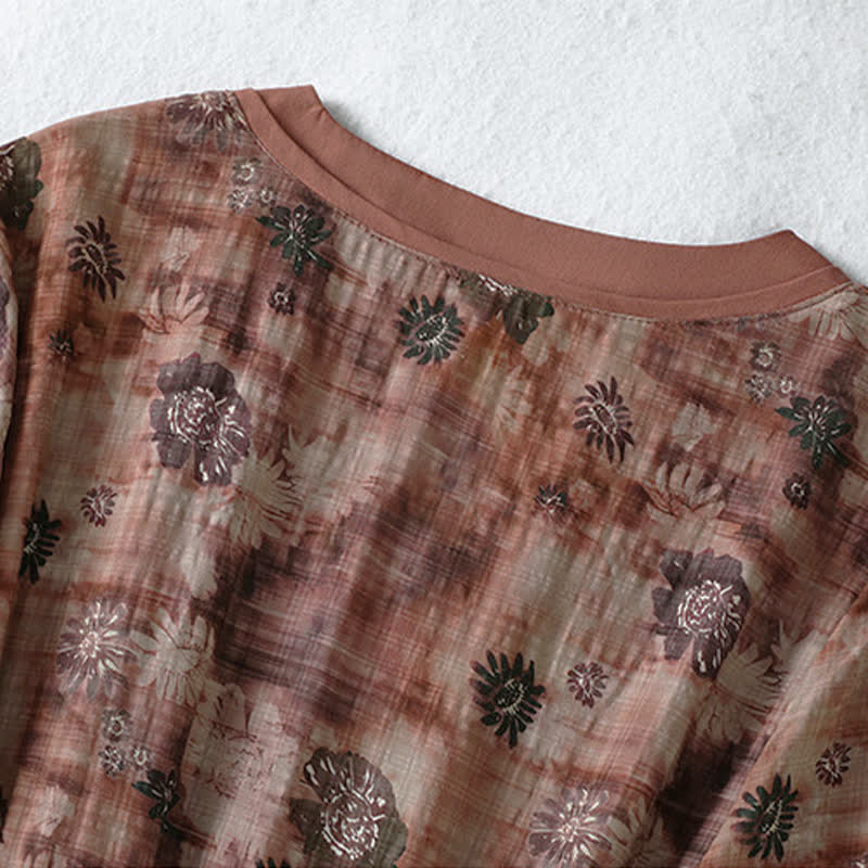 Buddha Stones Sommerliches Vintage-Kleid mit Blumenmuster, Kordelzug, V-Ausschnitt, kurzen Ärmeln und Tasche für Damen, Damen, Kurzarm, mit Tasche - image 11