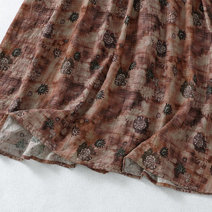 Buddha Stones Sommerliches Vintage-Kleid mit Blumenmuster, Kordelzug, V-Ausschnitt, kurzen Ärmeln und Tasche für Damen, Damen, Kurzarm, mit Tasche - image 15