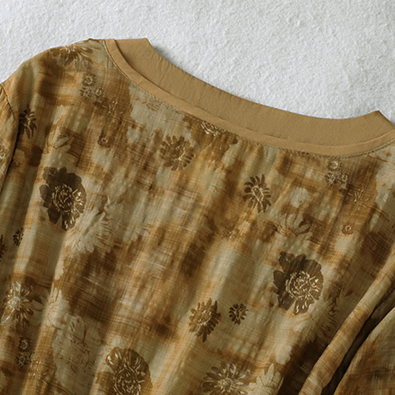 Buddha Stones Sommerliches Vintage-Kleid mit Blumenmuster, Kordelzug, V-Ausschnitt, kurzen Ärmeln und Tasche für Damen, Damen, Kurzarm, mit Tasche - image 20