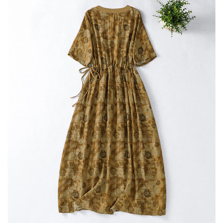 Buddha Stones Sommerliches Vintage-Kleid mit Blumenmuster, Kordelzug, V-Ausschnitt, kurzen Ärmeln und Tasche für Damen, Damen, Kurzarm, mit Tasche - image 18