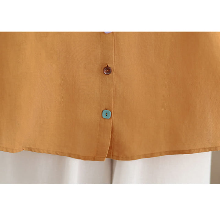Buddha Stones Sommerliches, lässiges Vintage-Shirt mit bunter Blumenstickerei, Rüschen am V-Ausschnitt und Dreiviertelärmeln für Damen - image 9