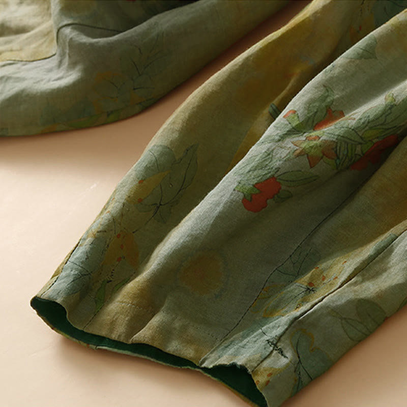 Buddha Stones Retro Casual Chinesische Haremshose für Damen mit Froschknopf-Design und Taschen - image 3
